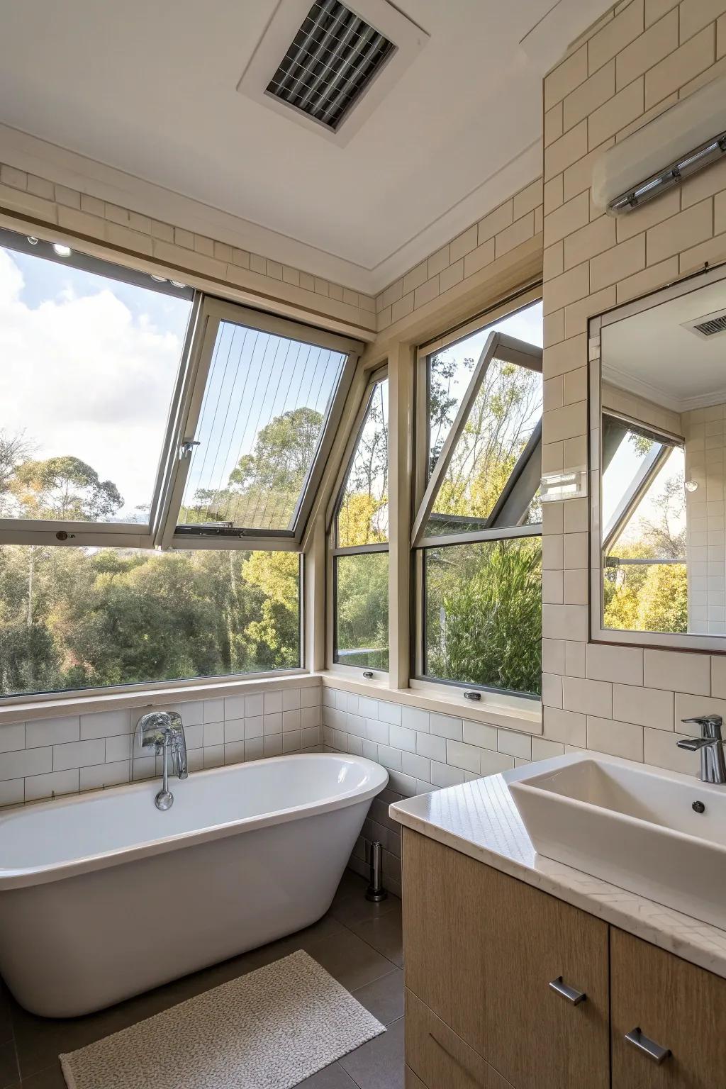 Awning windows offering ventilation and style in the bathroom.