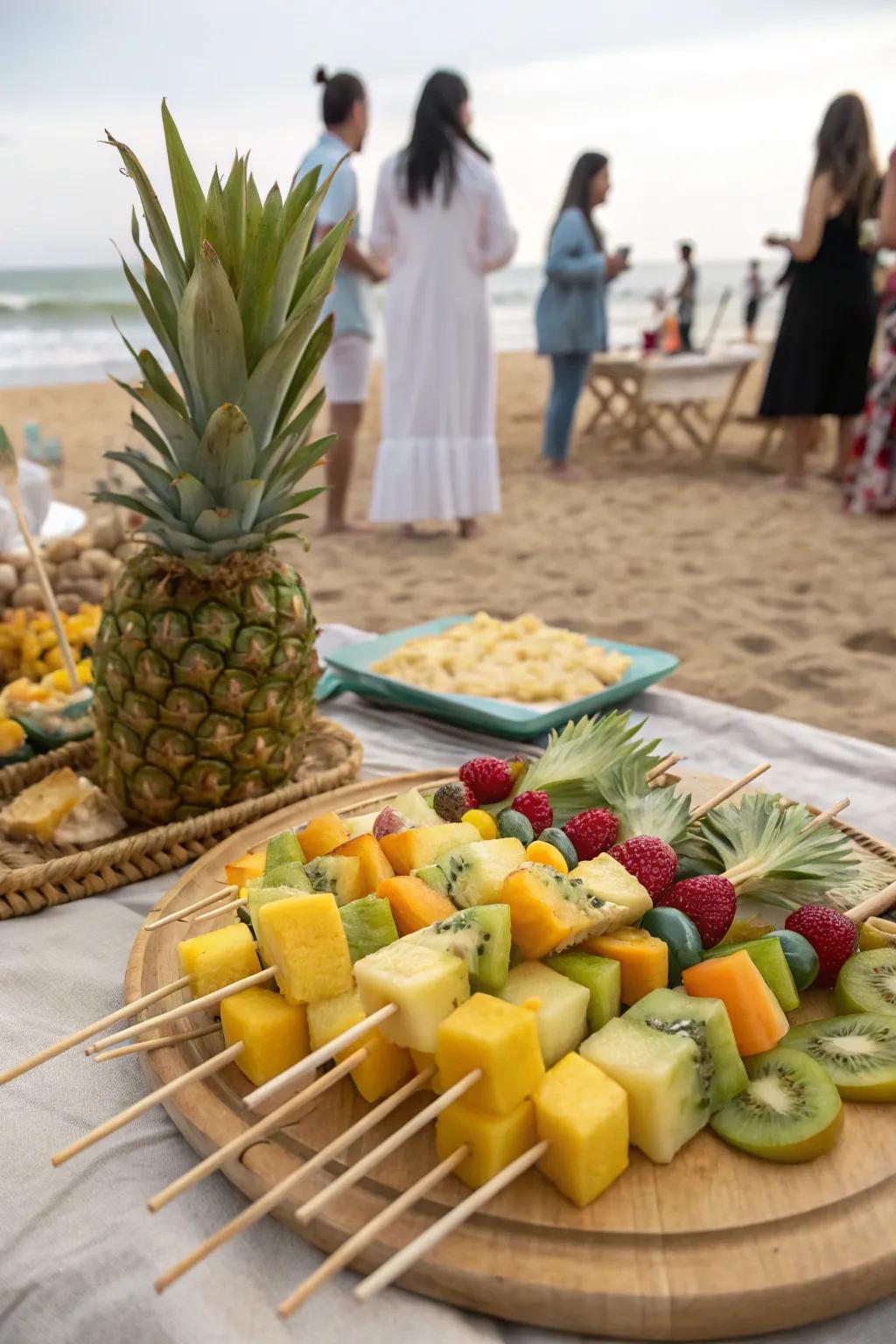 Tropical fruit skewers are a colorful and flavorful treat.