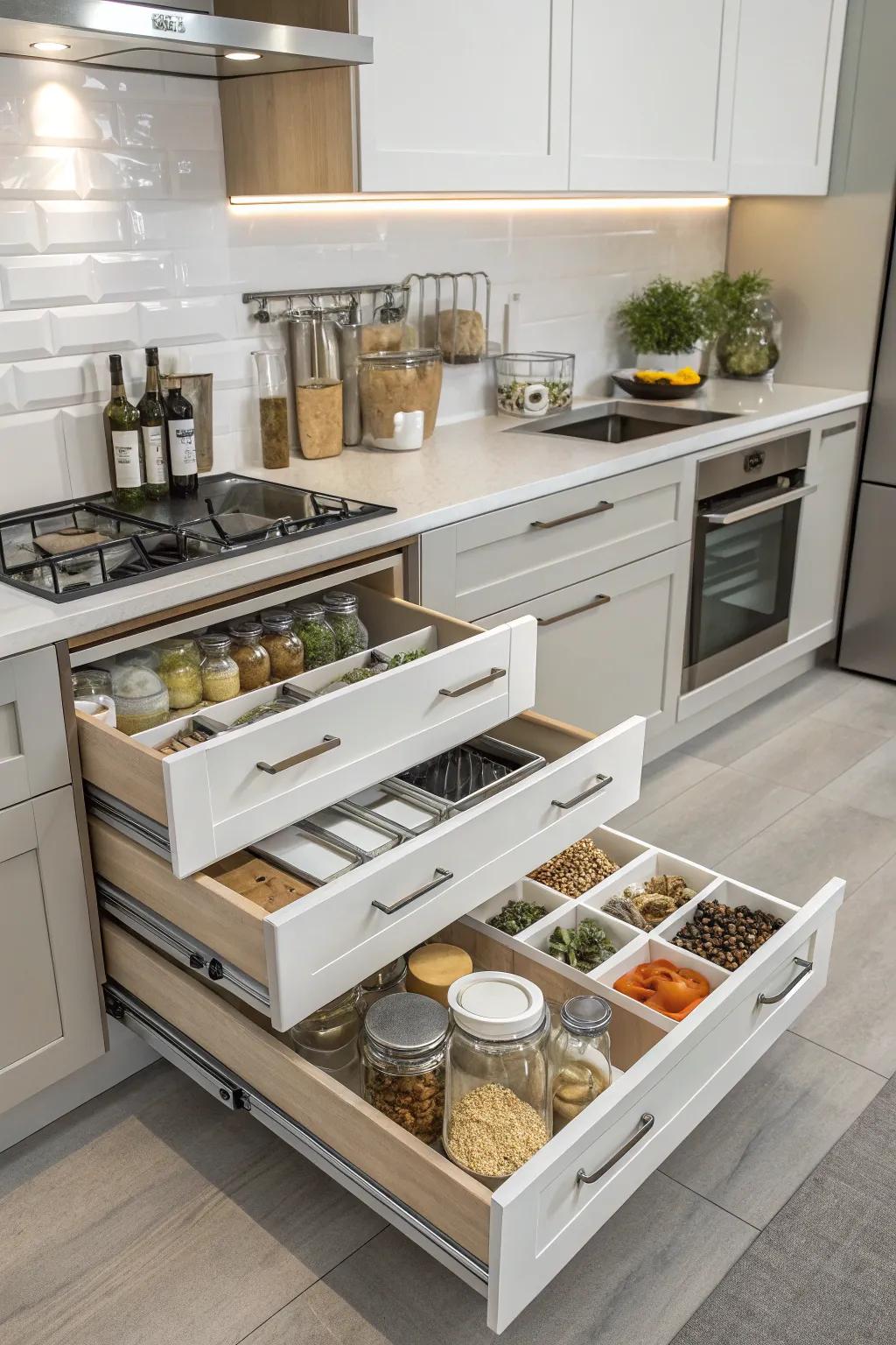 Smart storage solutions ensuring an organized kitchen.