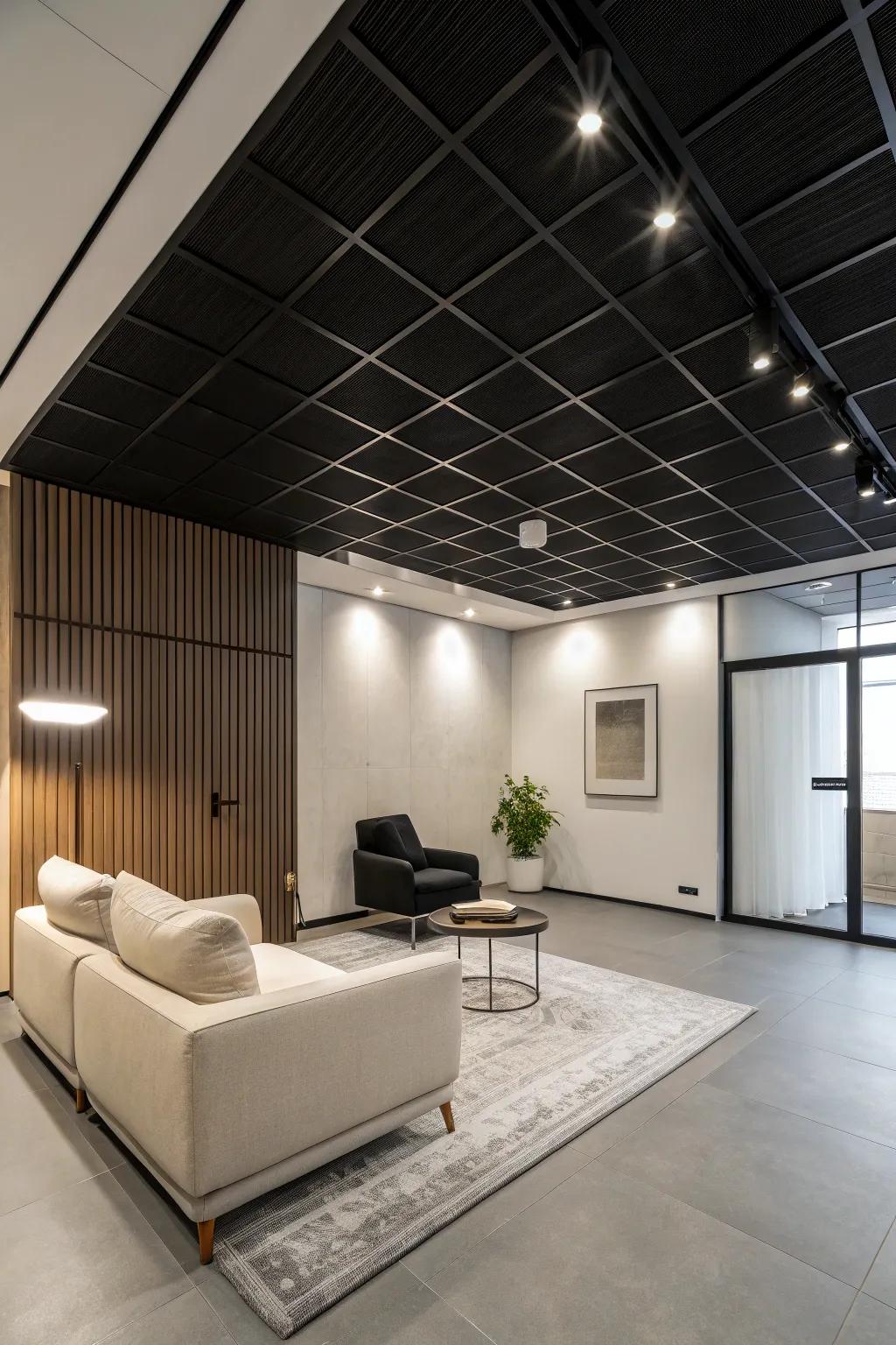 A minimalist room where simplicity meets a black ceiling.