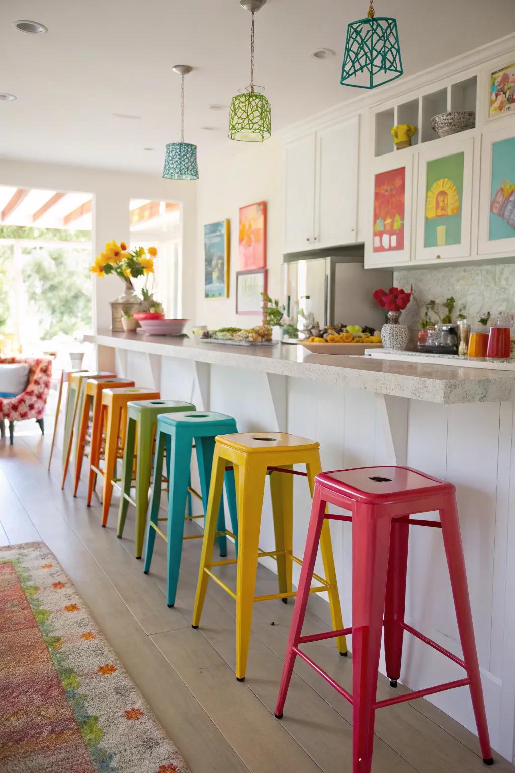 A lively breakfast bar featuring vibrant pops of color.