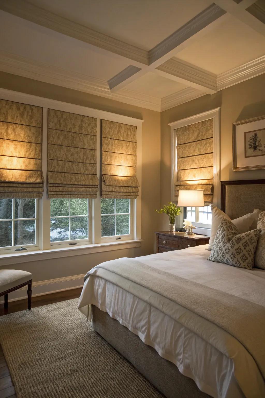 Roman shades offer a sleek window treatment.