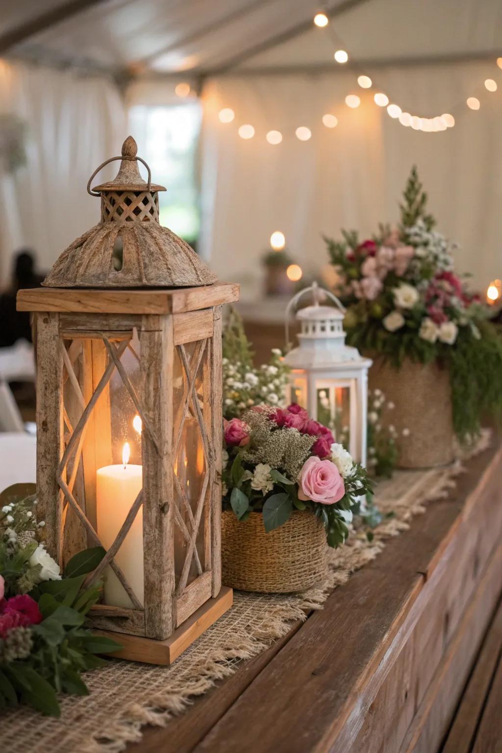 Rustic lanterns creating a cozy ambiance.