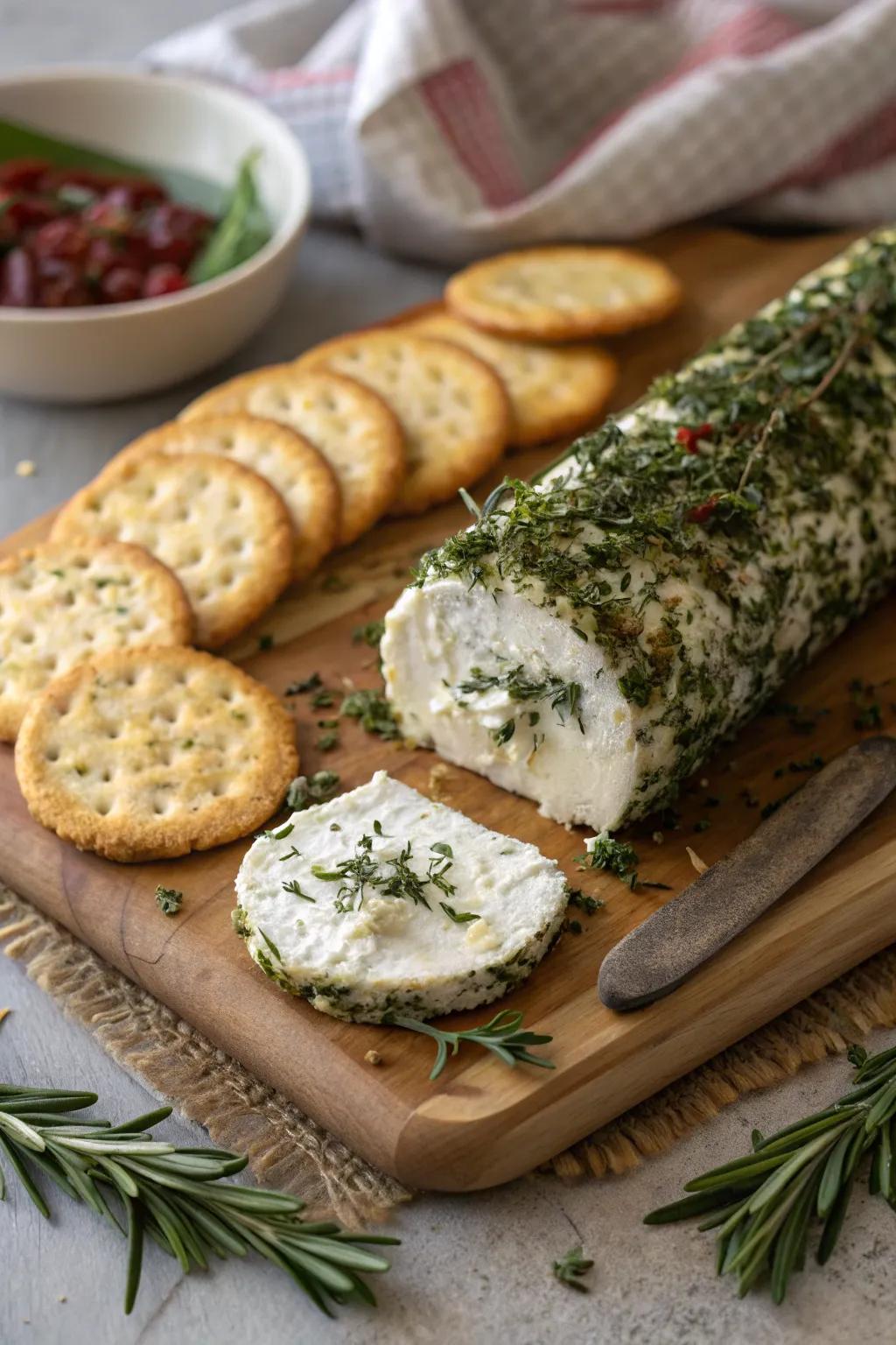 Herbed cheese spread is a simple yet sophisticated choice.