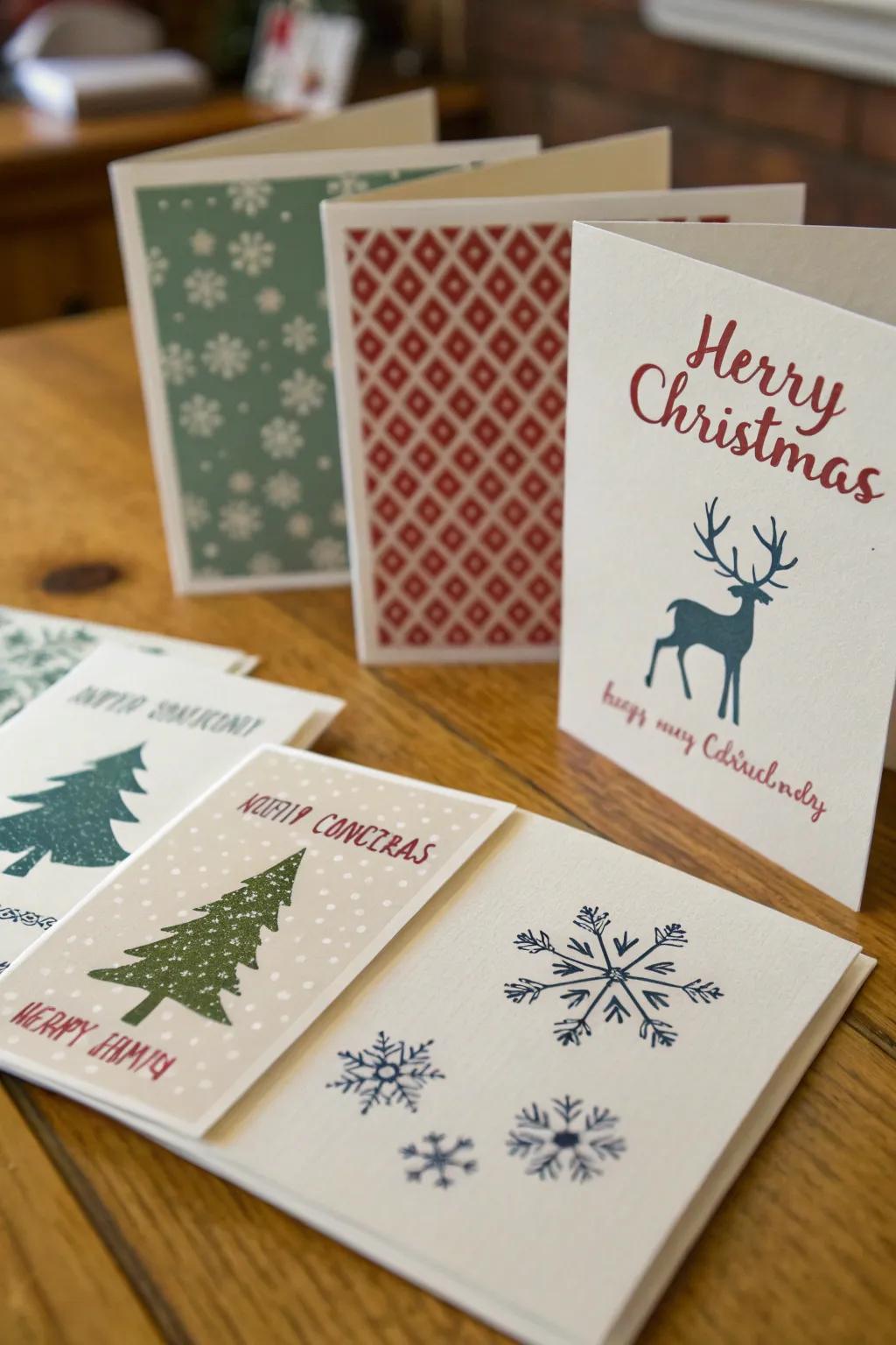 Hand-stamped cards add a personal touch to holiday greetings