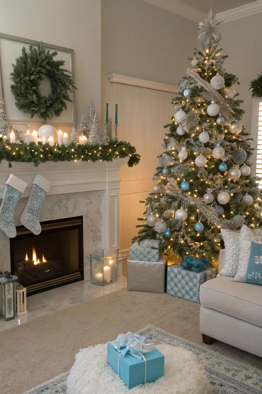 Snowy escape with winter wonderland decor.