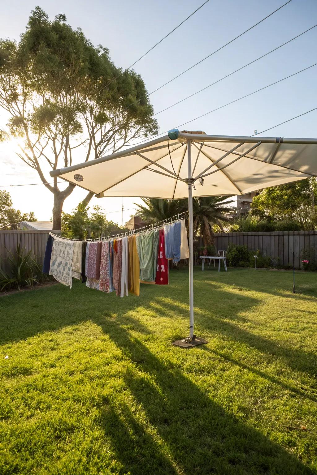 Portable and practical: the umbrella clothesline for sunny days.