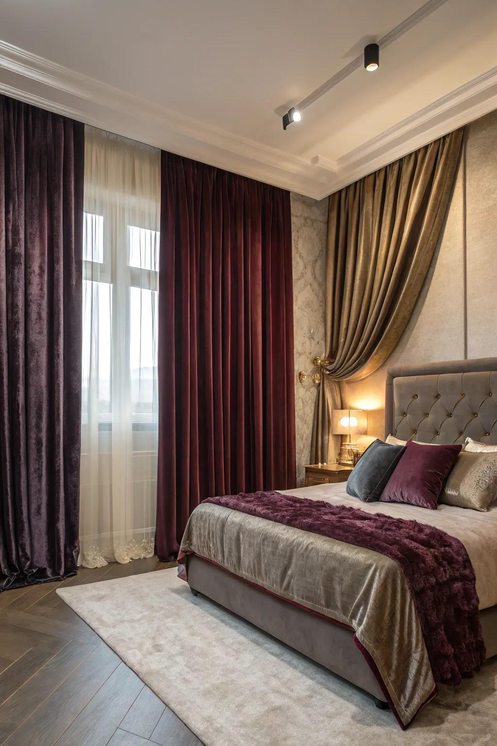 A blend of velvet and silk provides aesthetic appeal and texture.
