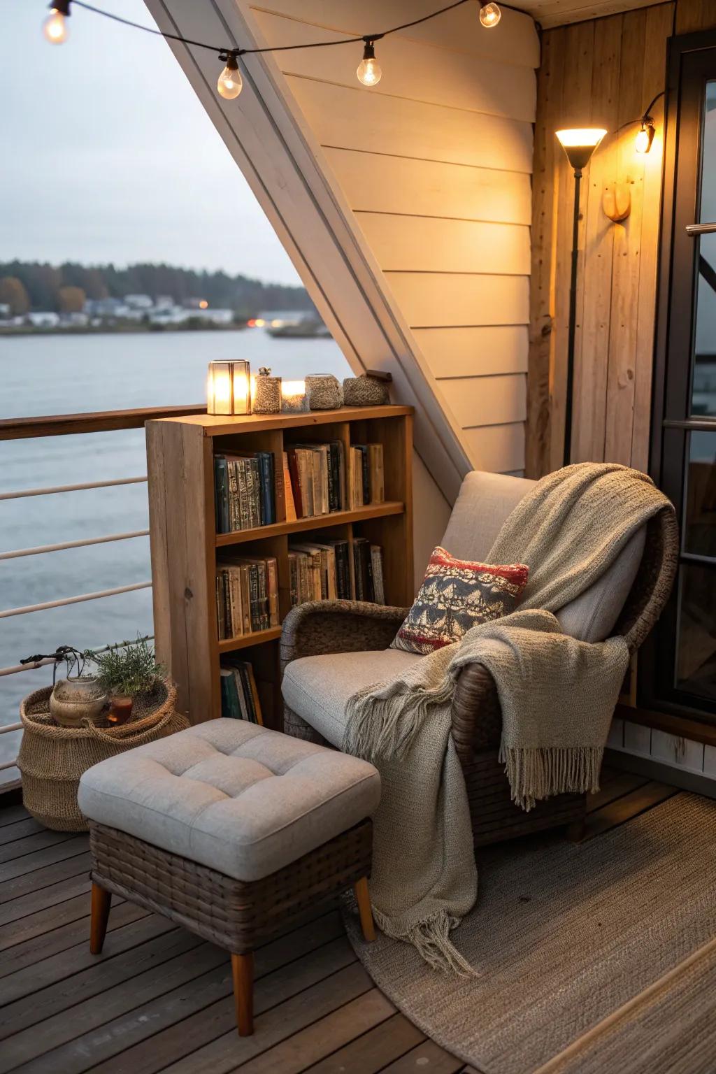 A reading nook provides a peaceful escape for book lovers.