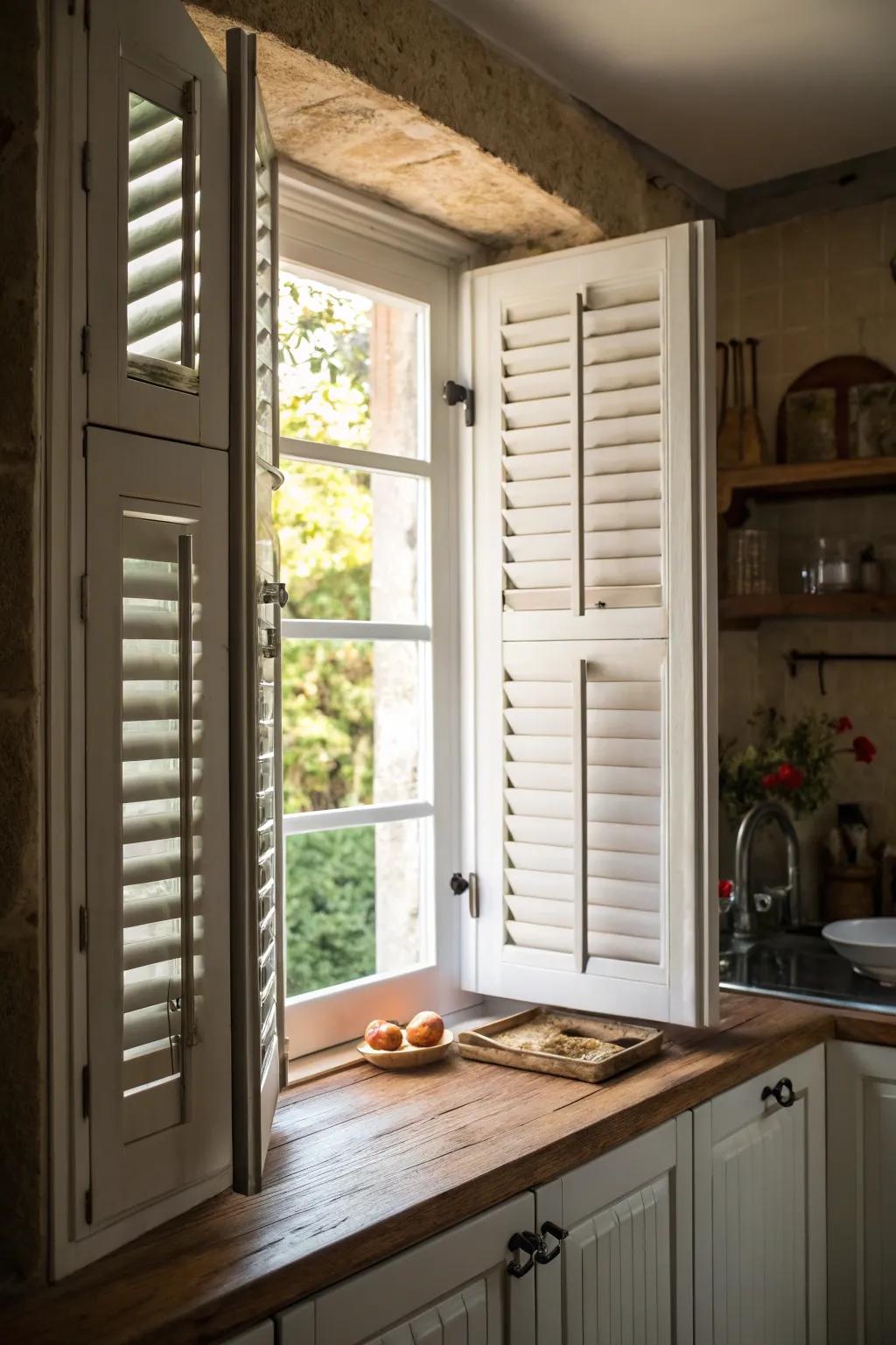 Traditional window panels deliver privacy and class.