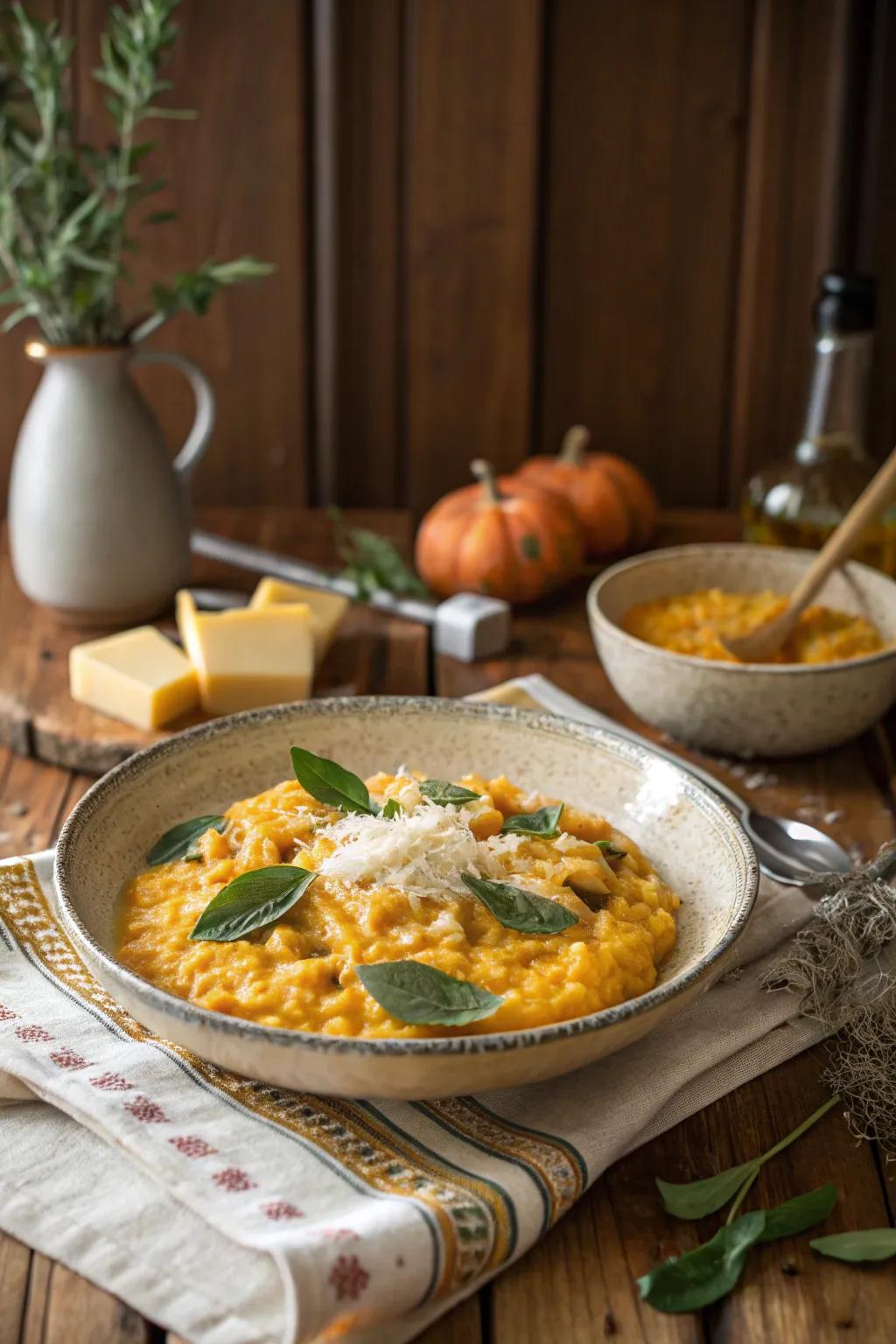 Creamy butternut squash risotto with sage and Parmesan, a decadent fall dish.