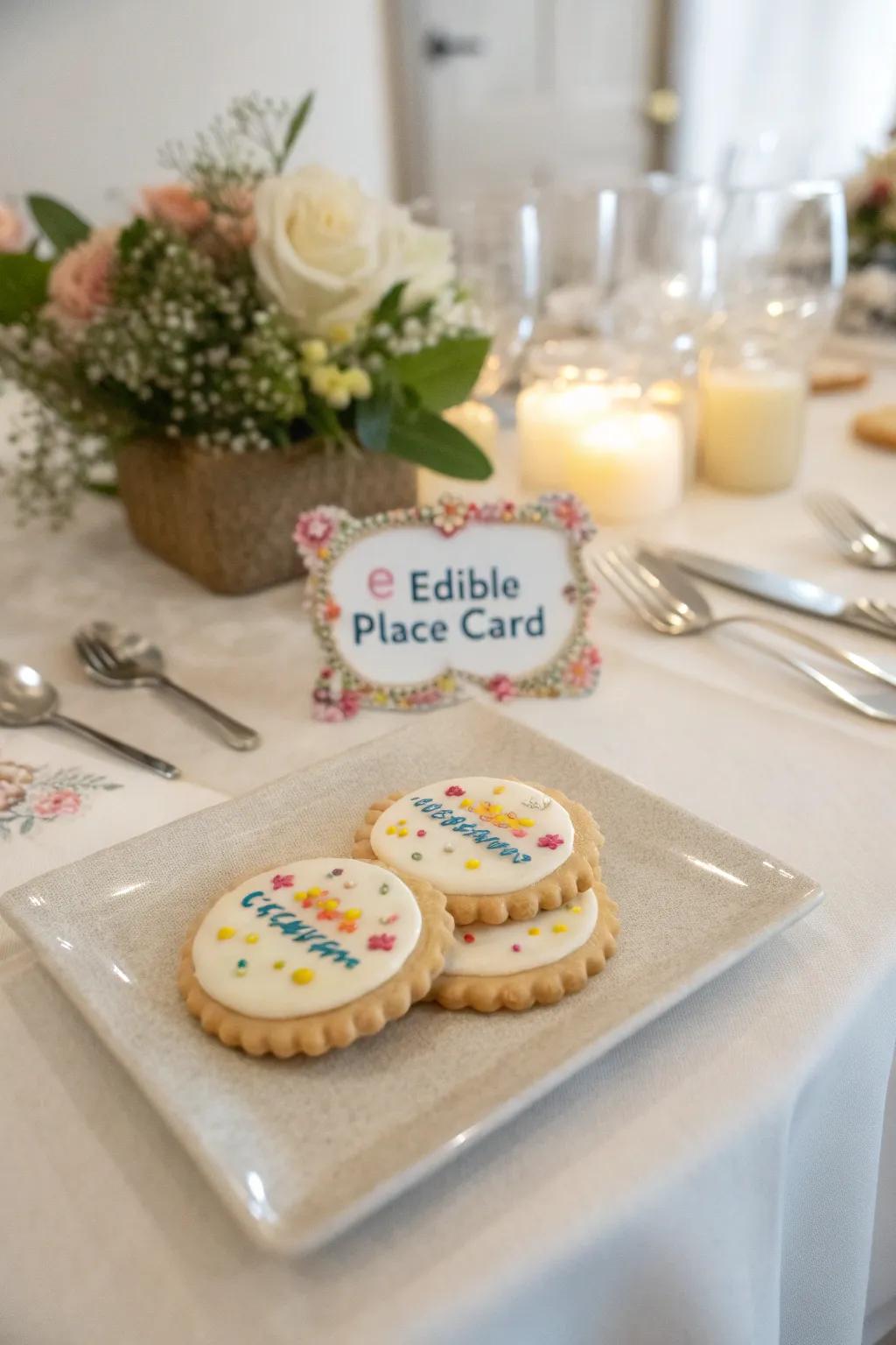 Edible place cards offer a sweet surprise for guests.