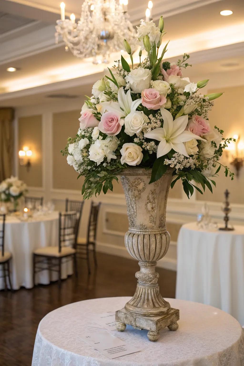 Vintage containers and classic blooms evoke ageless beauty