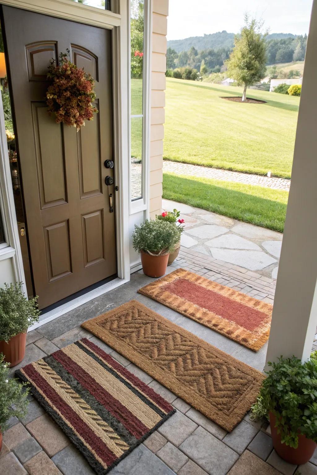 Layered carpets add texture and definition to the space.