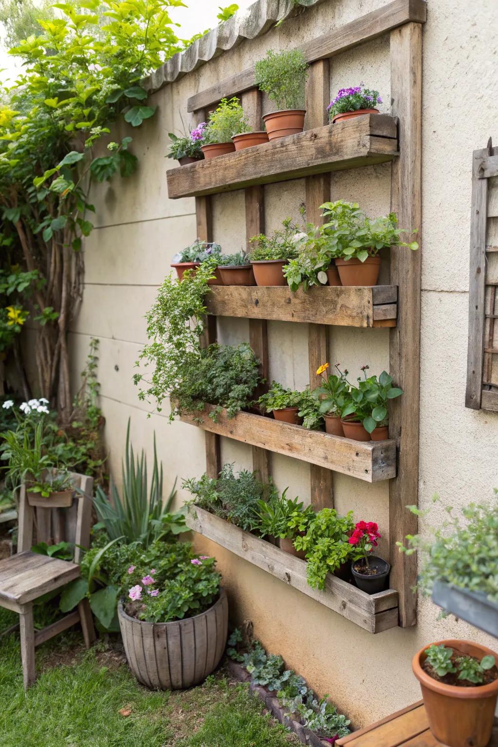 Planting shelves maximize area and add vertical interest.