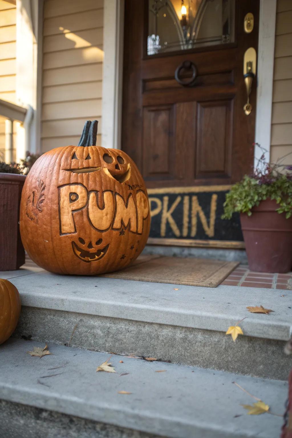 A punny pumpkin introducing grins and laughter to Halloween festivities.