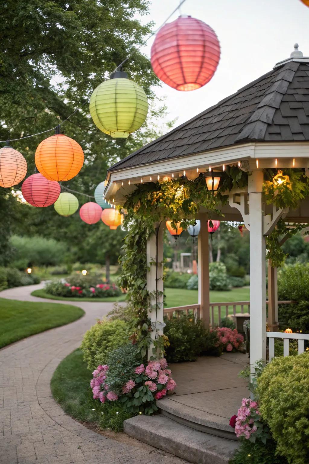 Paper lanterns adding a vibrant and festive vibe.
