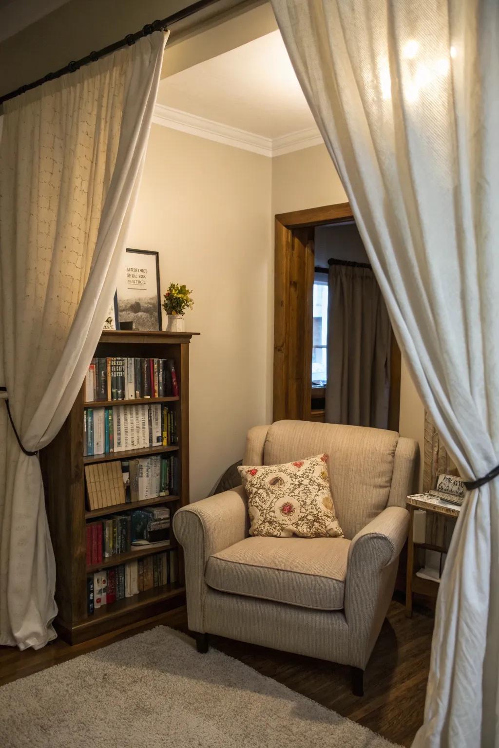 Drapery can aid in creating inviting and private spots within your lounge.