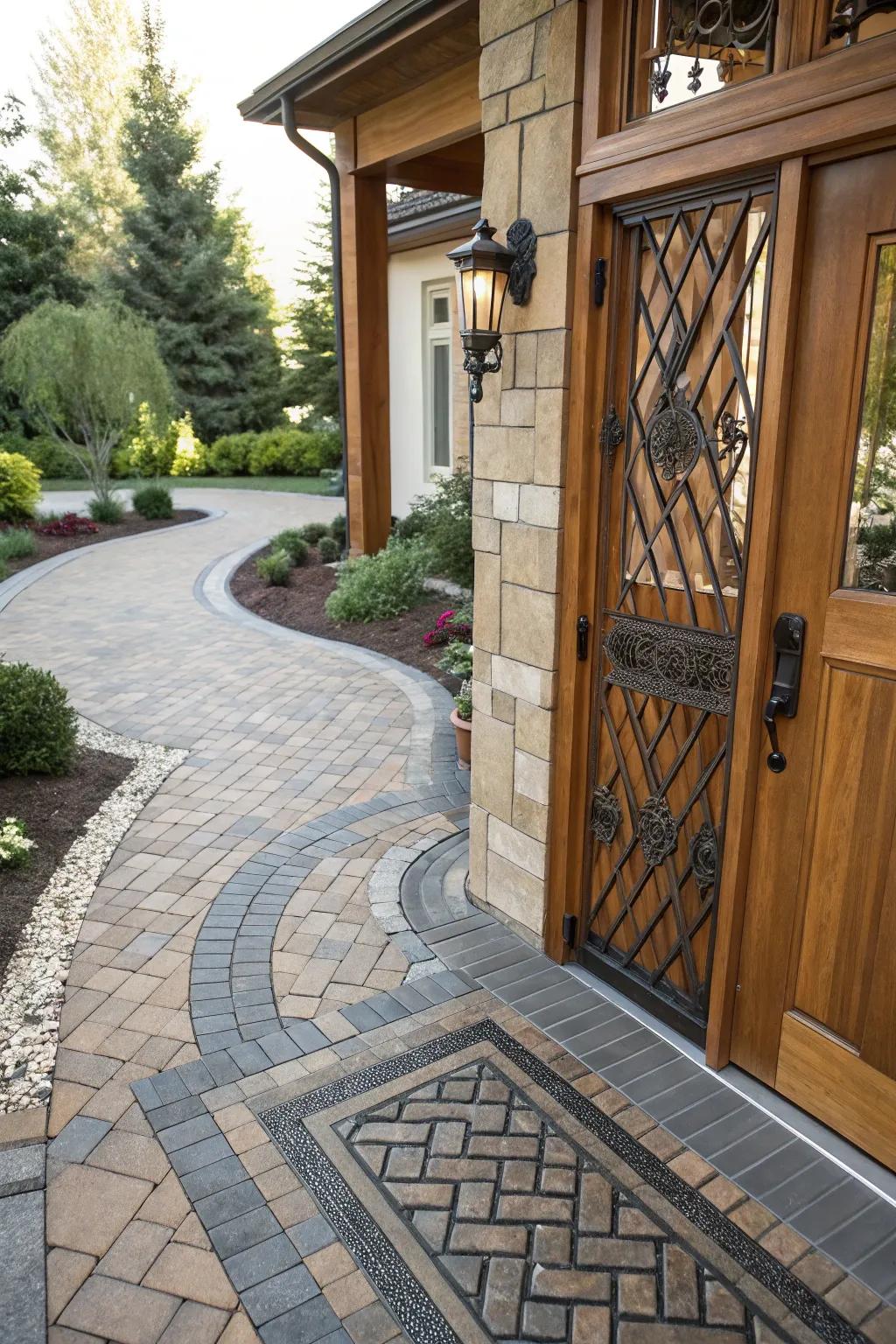 Contrasting materials create a bold, modern entrance.