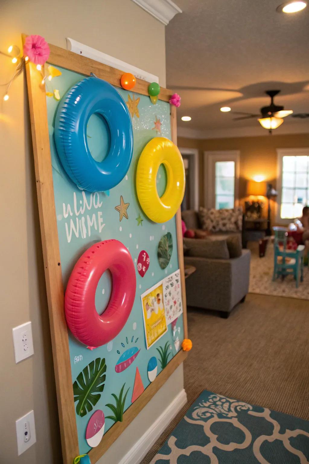 A poolside-centric bulletin board exuding summer delight.