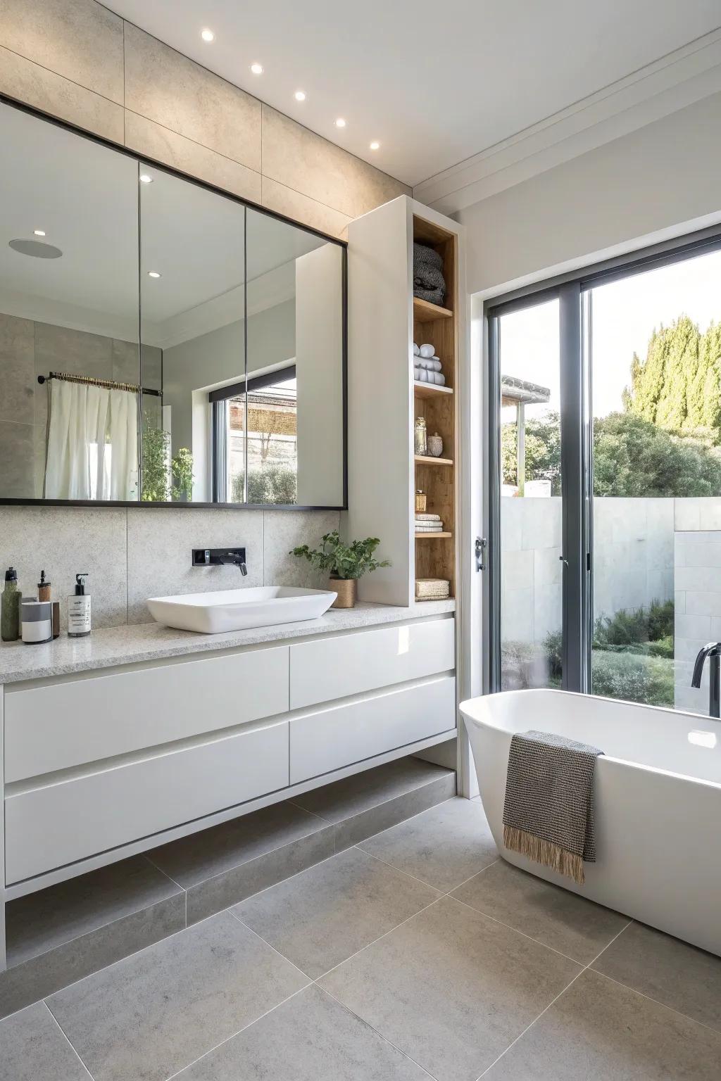 Floating cabinets provide a design that's both sleek and airy.