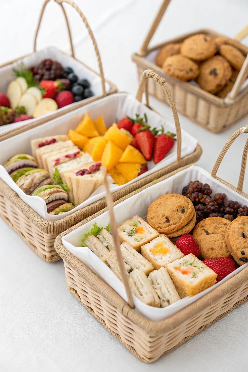 Petite picnic baskets add a thoughtful personal touch.