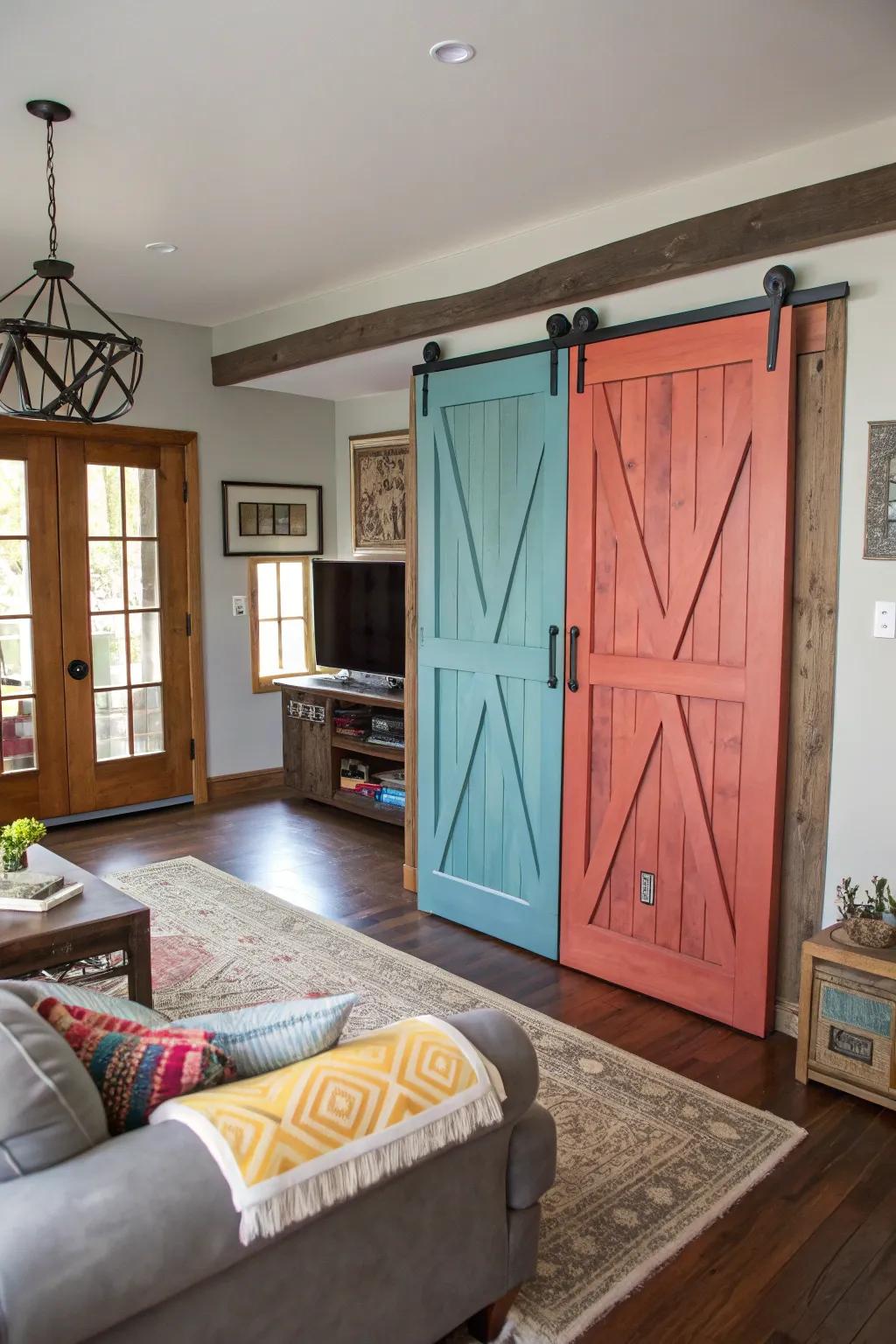 Upcycled bifold doors add a unique, sustainable touch.