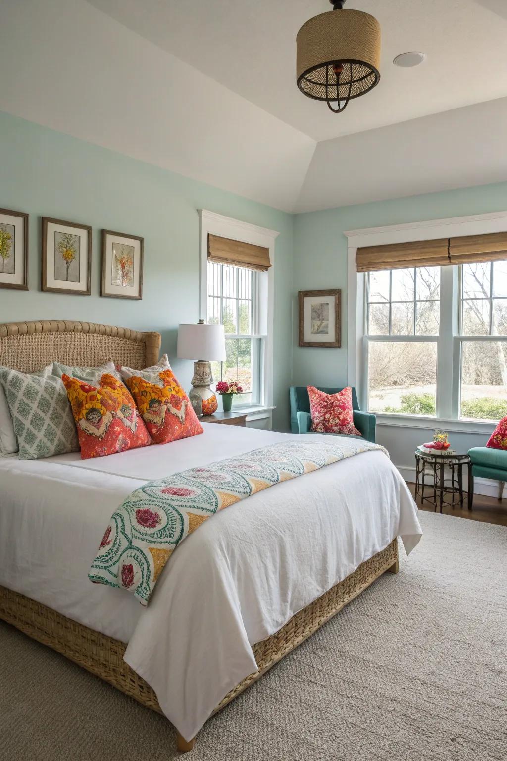 This contemporary bedroom is infused with vibrant energy thanks to its bright accents.