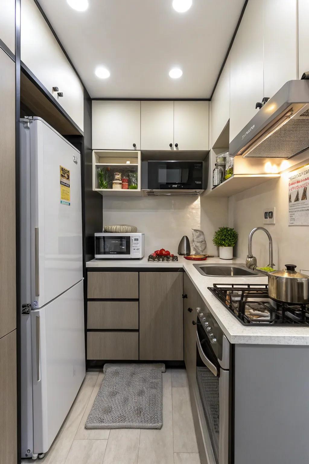 Maximize expanse through petite appliances inside pint-sized cooking spaces.