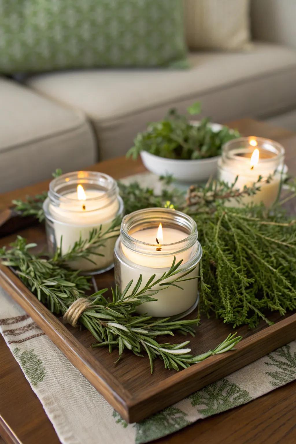 Herb-infused candles that emit a soothing fragrance.