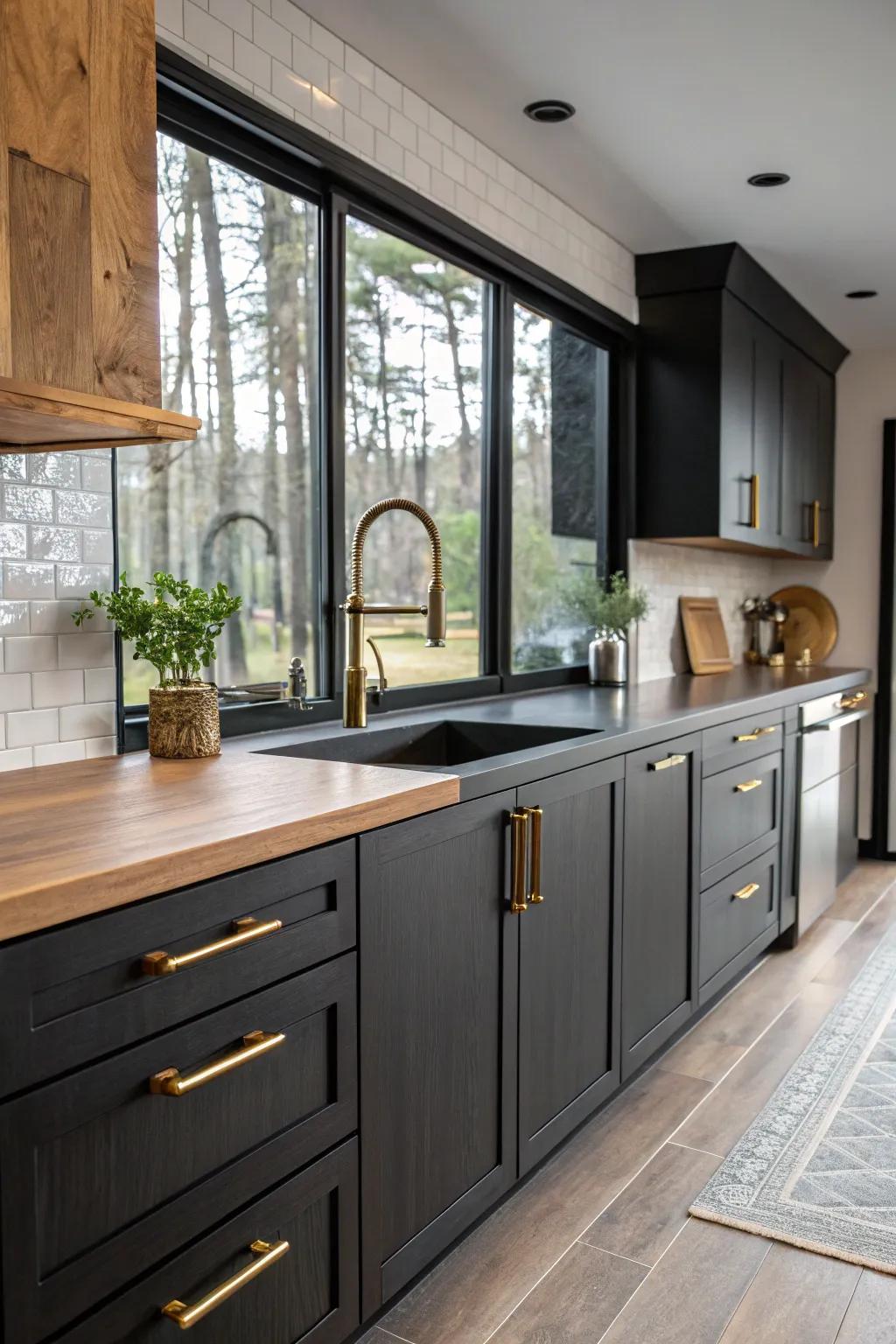 Metal accents introduce a sleek, contemporary contrast to the kitchen.