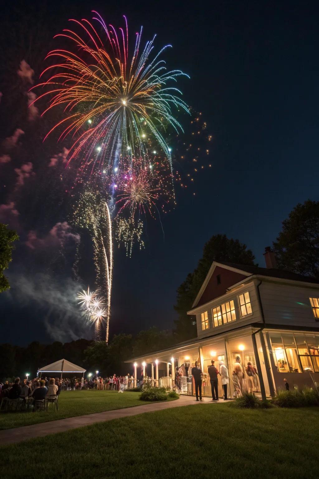 A wedding evening illuminated by awe-inspiring rainbow fireworks.