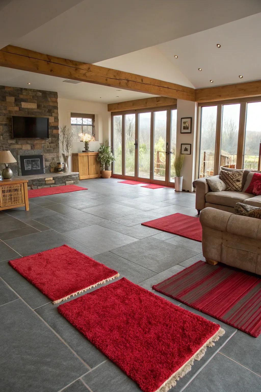 Surface choices help define areas within a room.
