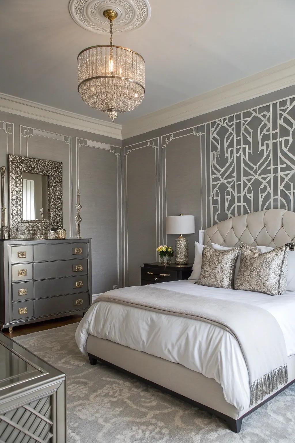 Art Deco influences add glamour to a Stone Echo bedroom.