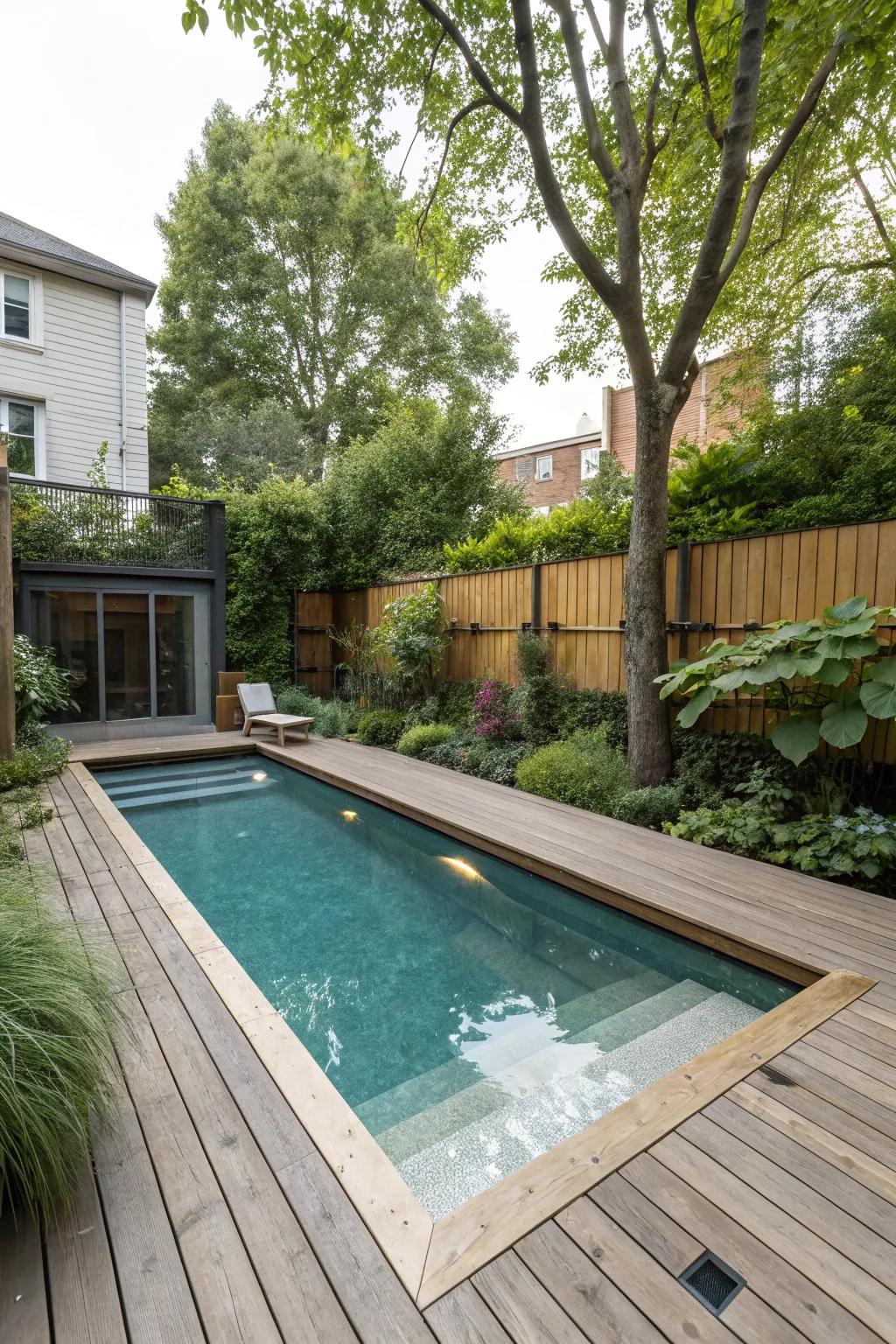 Deck-level pool with seamless design.