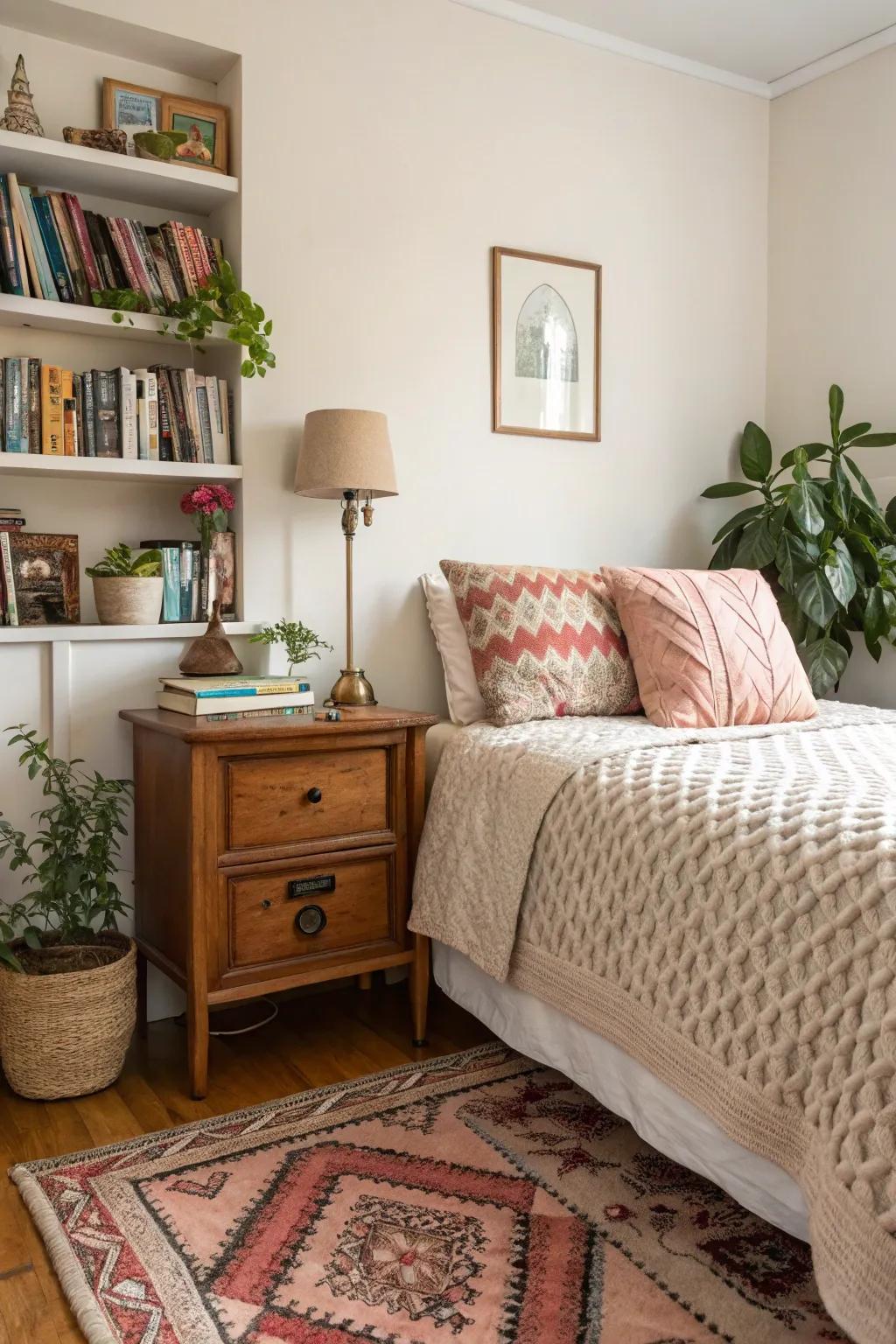 A small bedroom showcasing a variety of textures to enhance visual interest and coziness.