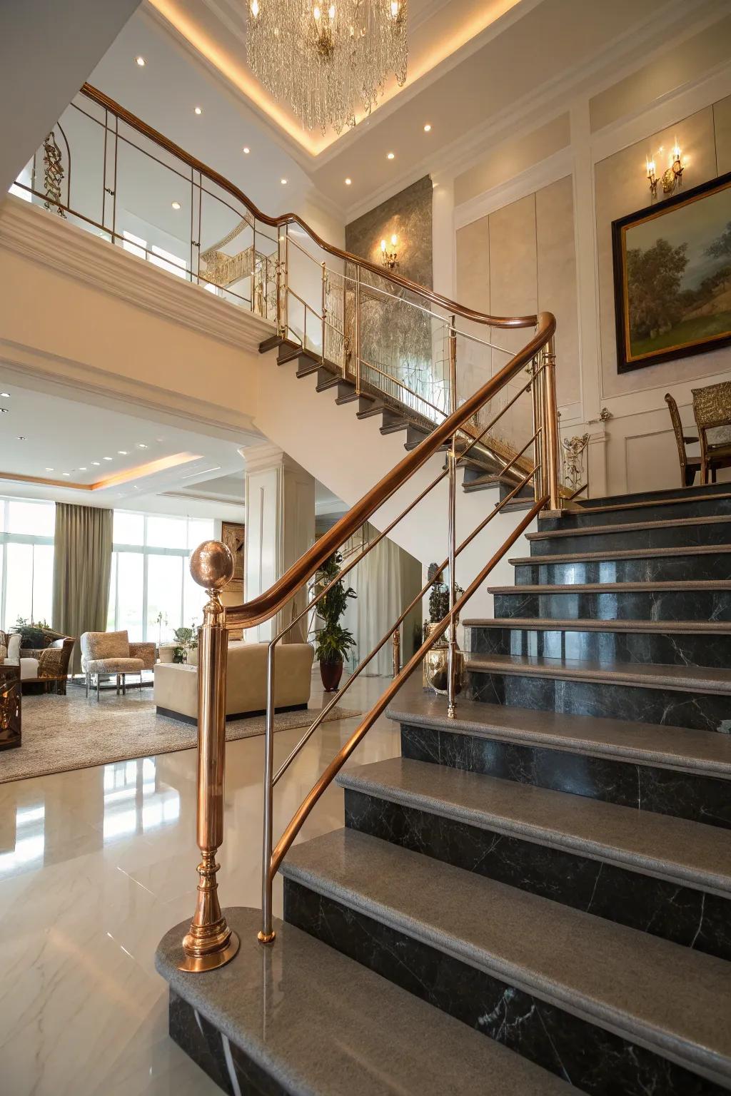 Applying metallic accents can enhance your stairs with elements of luxury and refinement.