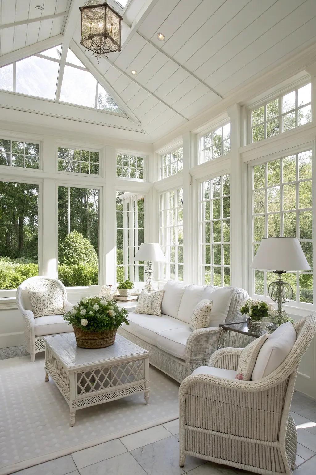 A pure-white spectrum creates an elegant sunroom.