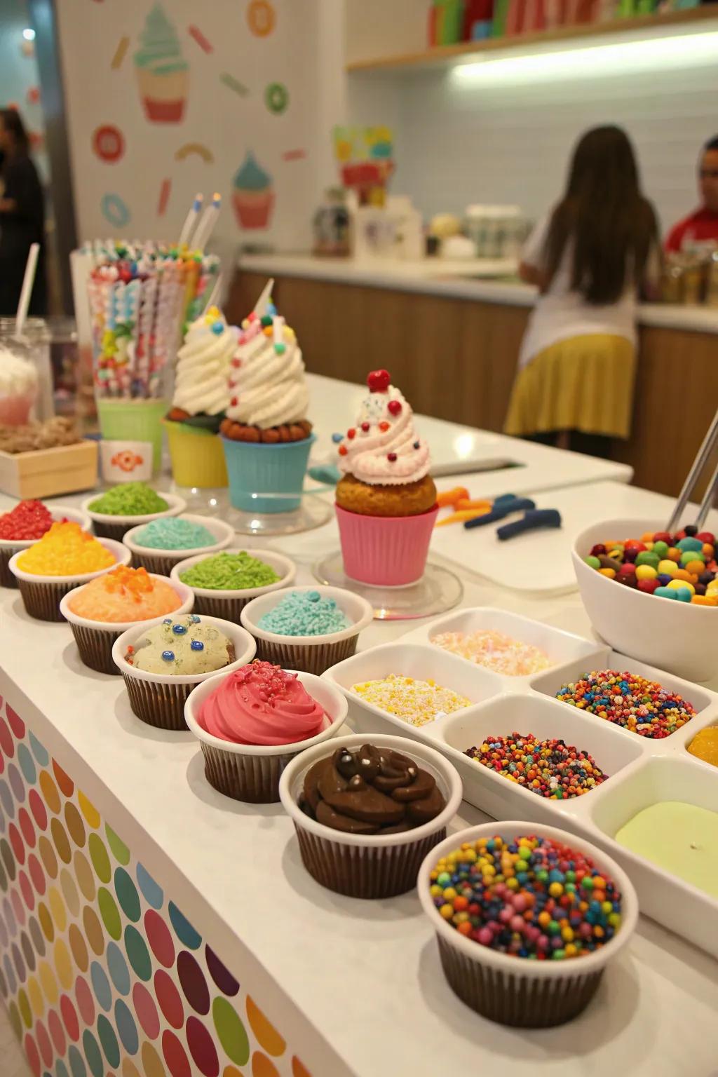 A fun and interactive dessert bar where guests can decorate cupcakes.