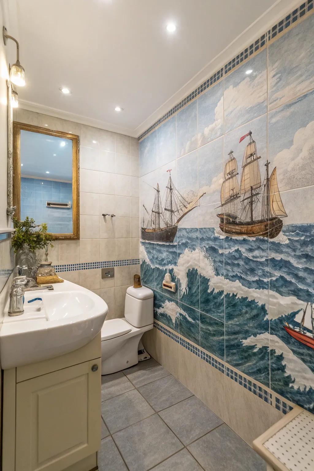 Add maritime charm with a nautical mural in your guest bathroom.