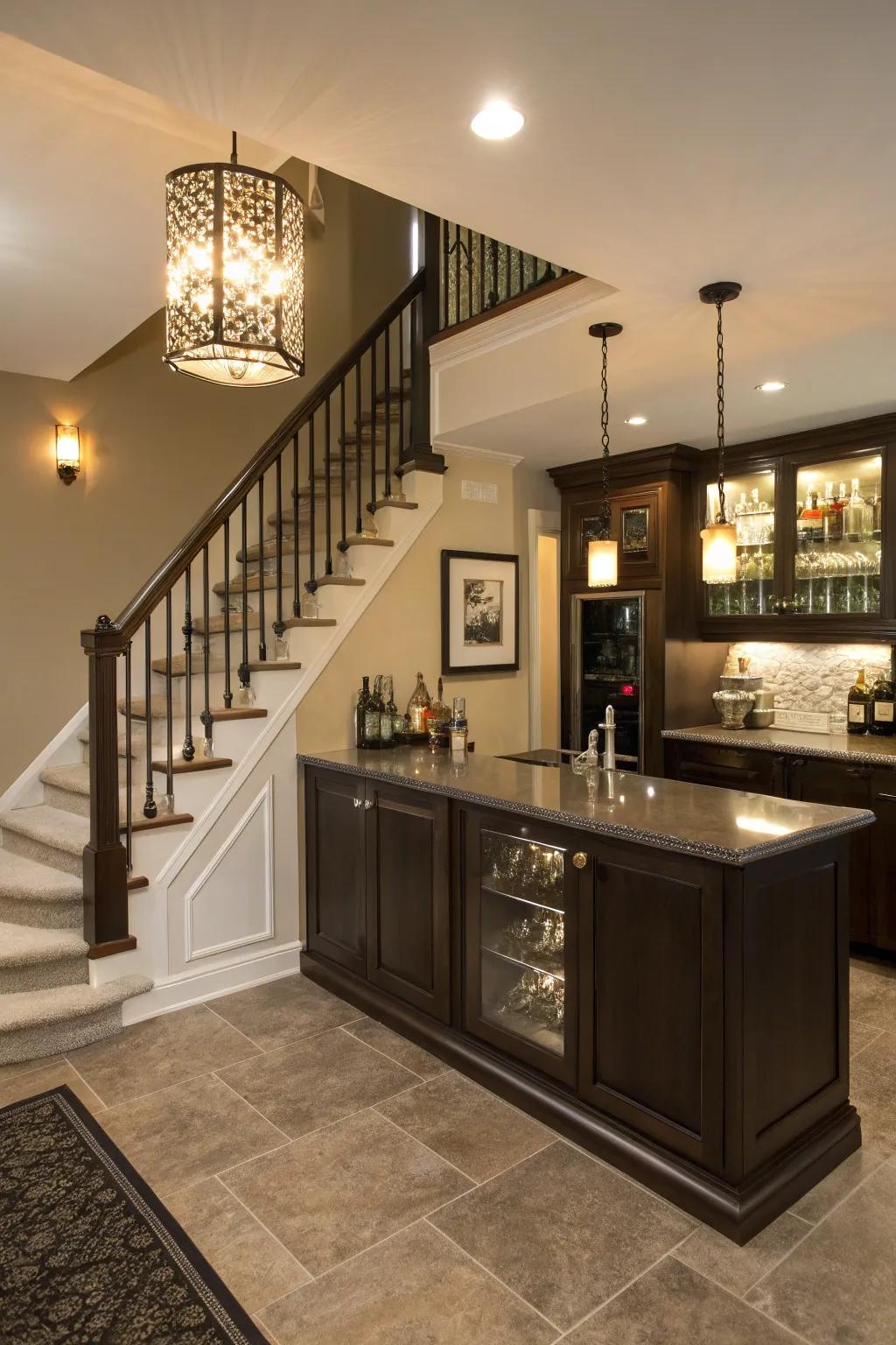 Maximize space with an under-stairs wet bar.