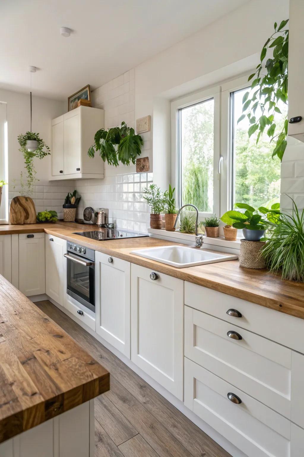 A green cooking space that marries aesthetic appeal with environmental responsibility.