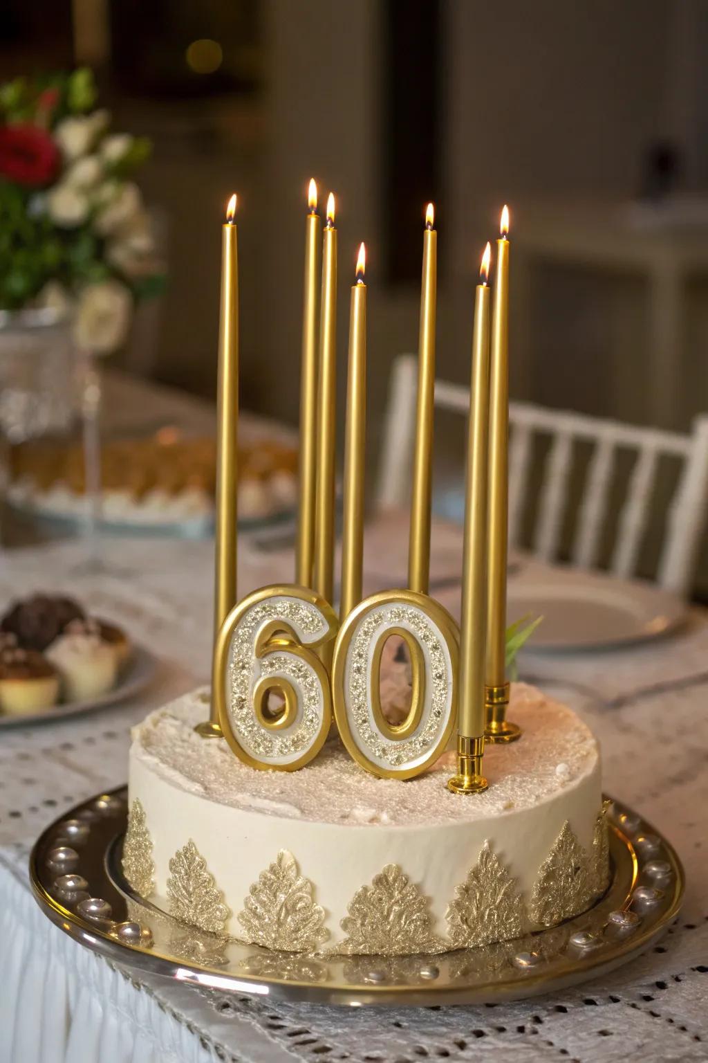 Illuminate the confection with soaring gilded wax lights.