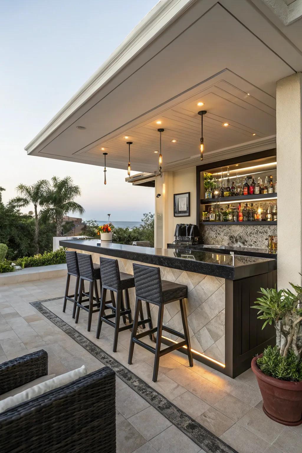 An inset bar makes entertaining effortless.