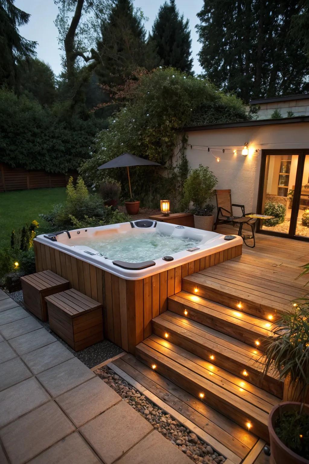 Built-in seating adds convenience and style to your hot tub area.