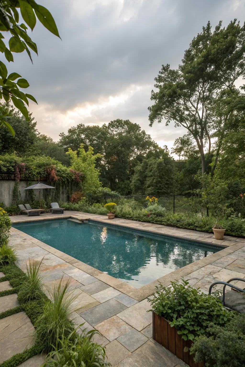 An eco-conscious pool design with sustainable elements.