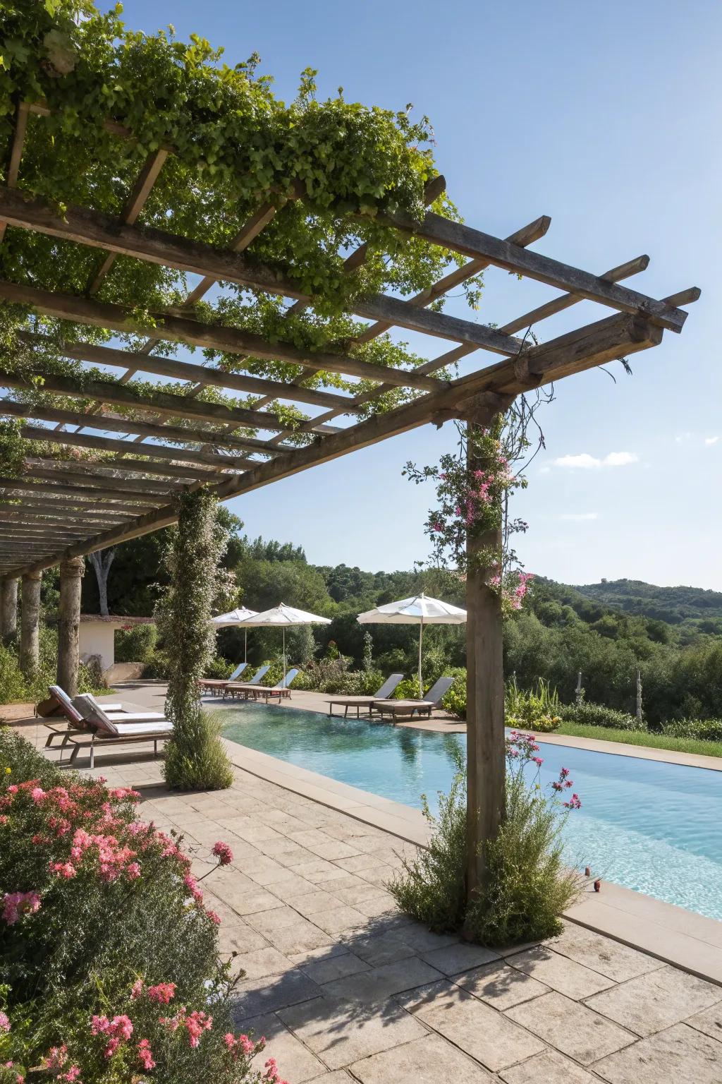 Open-sided pergola provides breezy convenience.