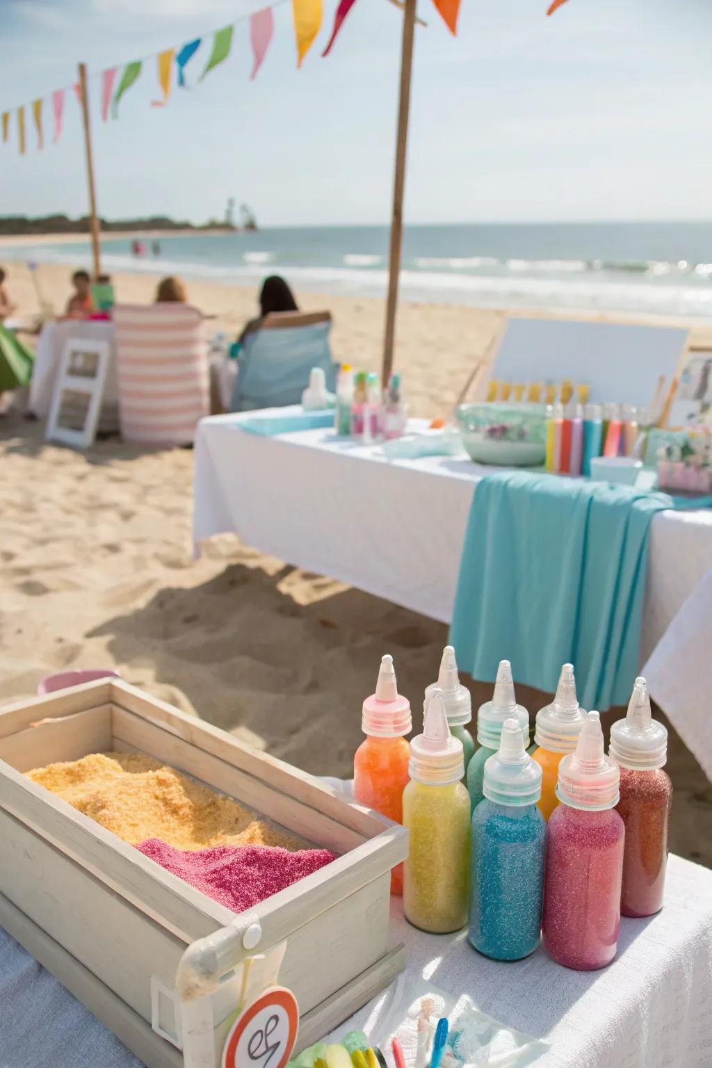 A sand art station allows guests to create their own memorable mementos.