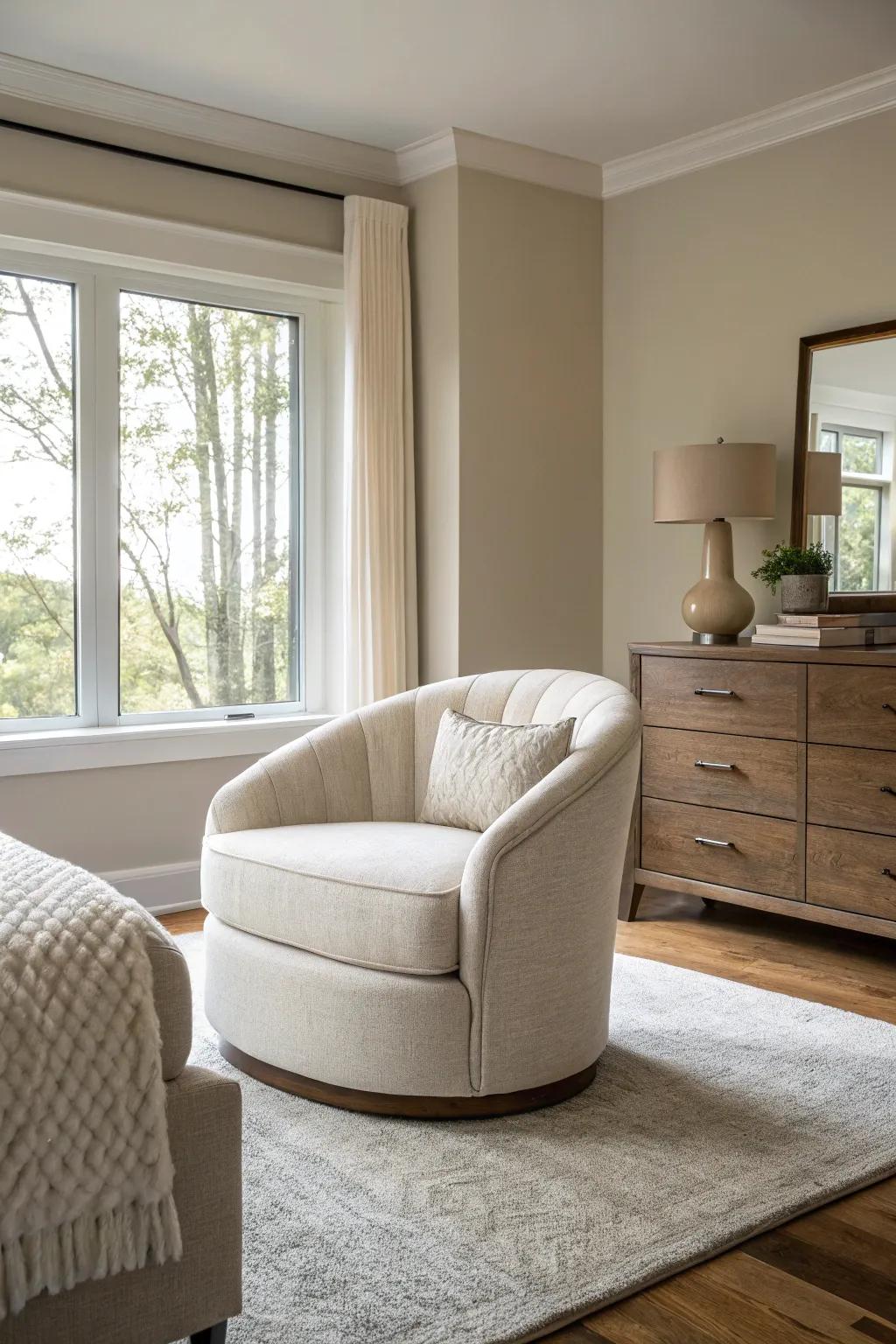 Barrel chairs offer a cozy and modern seating option, perfect for relaxation and reading.