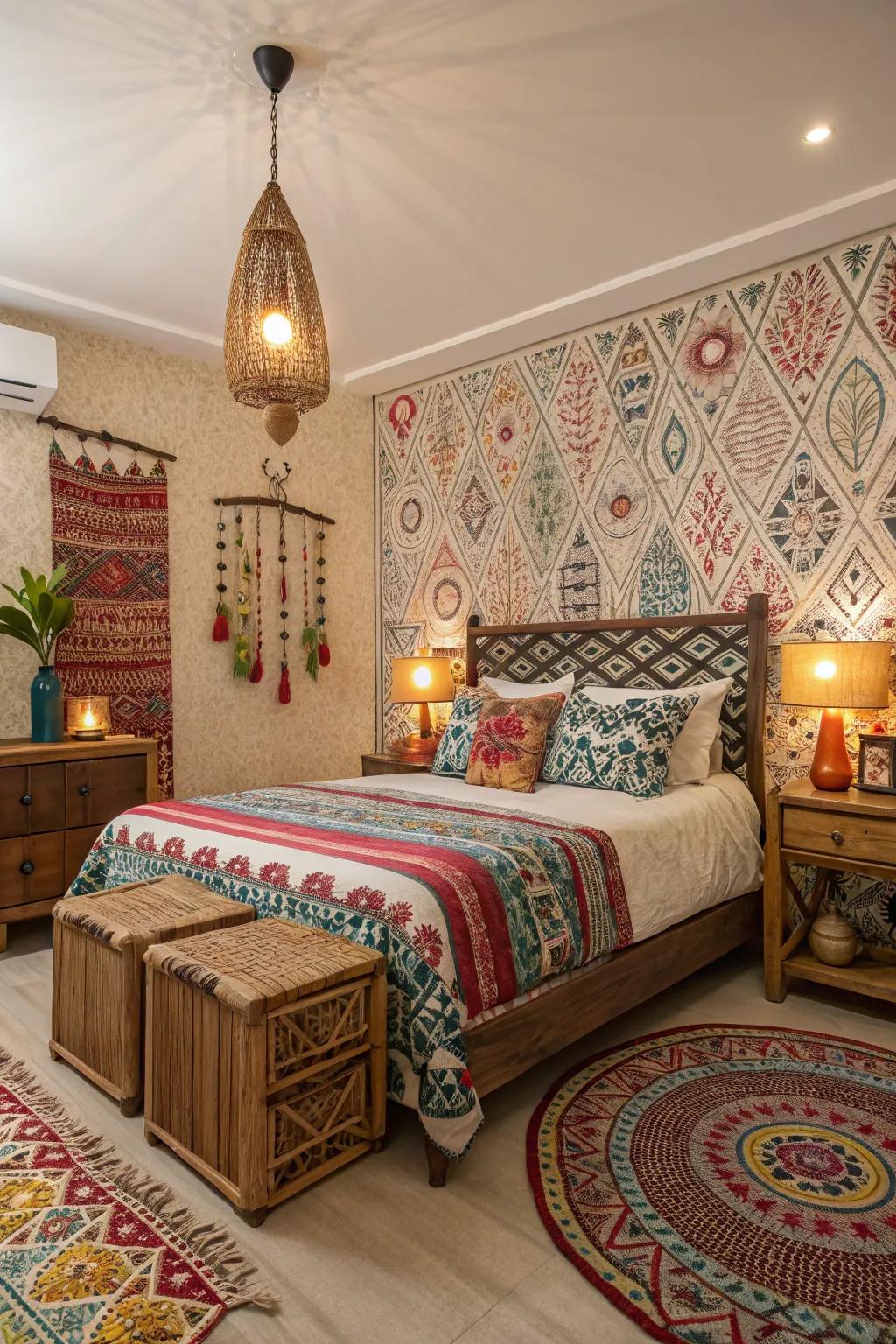 Ethnic prints add a rich, cultural aspect.